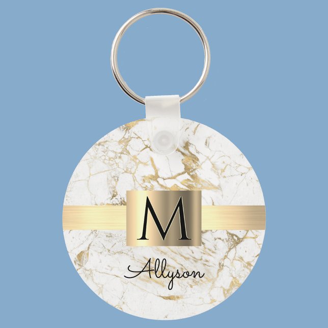 Wh & Gold Marble Gold Box, DIY Black Name Monogram Key Ring (Creator Uploaded)