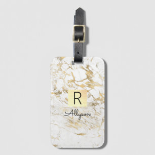 Wh & Gold Marble Gold Box, DIY Black Name Monogram Luggage Tag