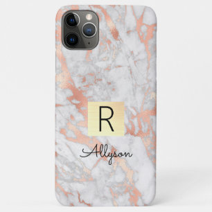 Wh & Rose Gold Marble Gold Box, Name & Monogram iP iPhone 11 Pro Max Case