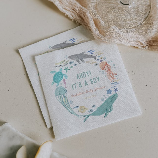 Whale Ahoy It's A Boy Baby Shower Napkin (Creator Uploaded)