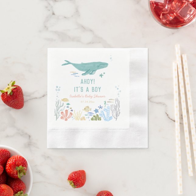 Whale Ahoy It's A Boy Baby Shower Napkin (Insitu)