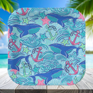 Whale Anchor Starfish Coastal / Preppy Nautical Paper Plate