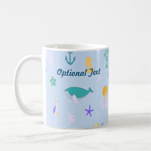 Whale, Anchors, Corals and Seaweed Pattern Coffee Mug