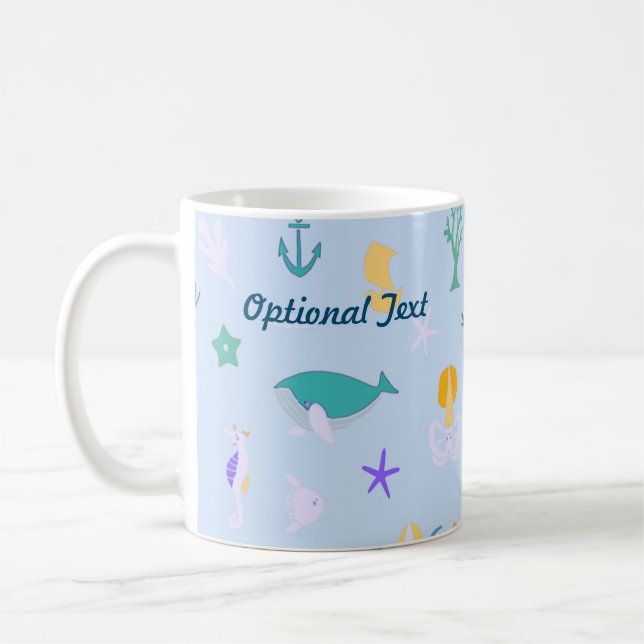 Whale, Anchors, Corals and Seaweed Pattern Coffee Mug (Left)