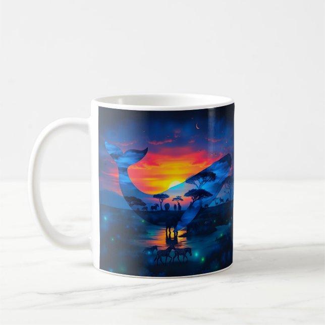 Whale and African Wildlife Sunset & Bridge the Gap Coffee Mug (Left)