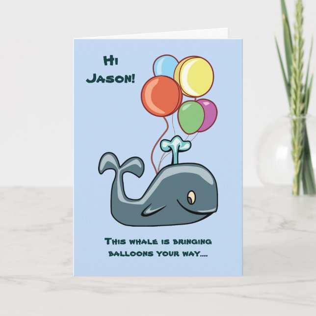 Whale and Balloons Kid's Birthday Card (Front)