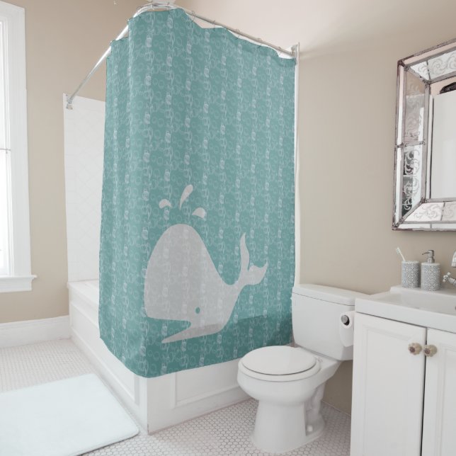 Whale and Bubbles Shower Curtain (In Situ)