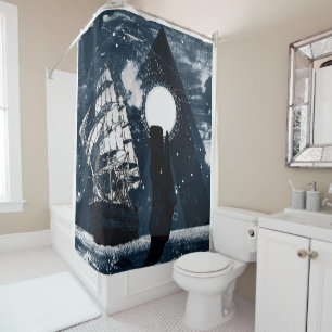 Whale and sailboat shower curtain