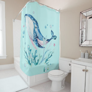 Whale and sea corals composition shower curtain