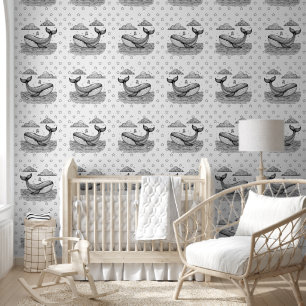 Whale and Stars Pattern Kids Nursery Paintable Wallpaper