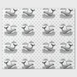 Whale and Stars Pattern Kids Personalised Colourin Wrapping Paper