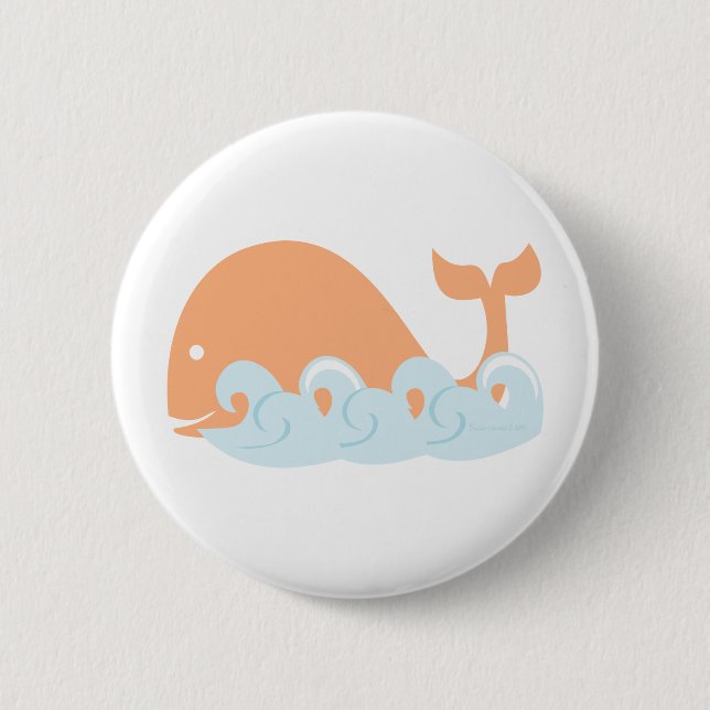 Whale and Waves 6 Cm Round Badge (Front)