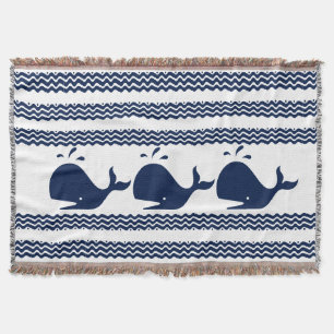 Whale and waves Blue and White Custom  Throw Blanket