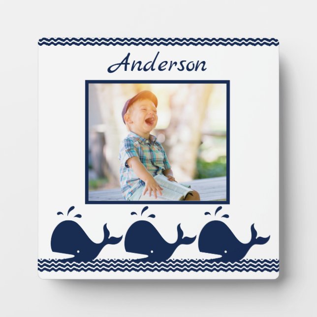 Whale and waves Blue and White  photo frame (Front)