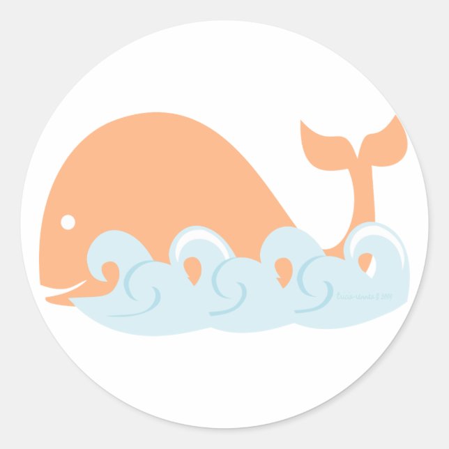 Whale and Waves Classic Round Sticker (Front)