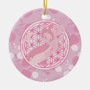 whale,animal totem,zen,chakra,flower of life ceramic ornament