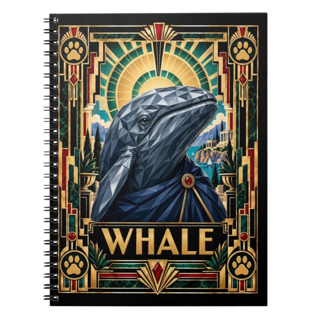 Whale, Art Deco Wildlife Notebook (Front)