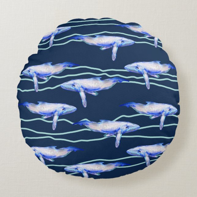 Whale art Ocean Life  Round Cushion (Front)