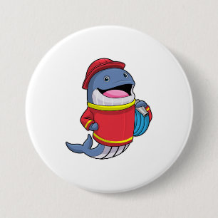 Whale as Firefighter with Hose 7.5 Cm Round Badge