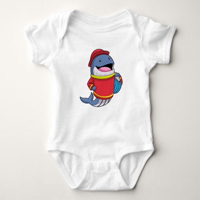 Whale as Firefighter with Hose Baby Bodysuit (Front)