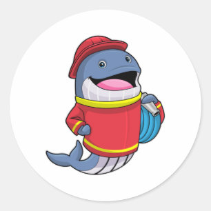 Whale as Firefighter with Hose Classic Round Sticker
