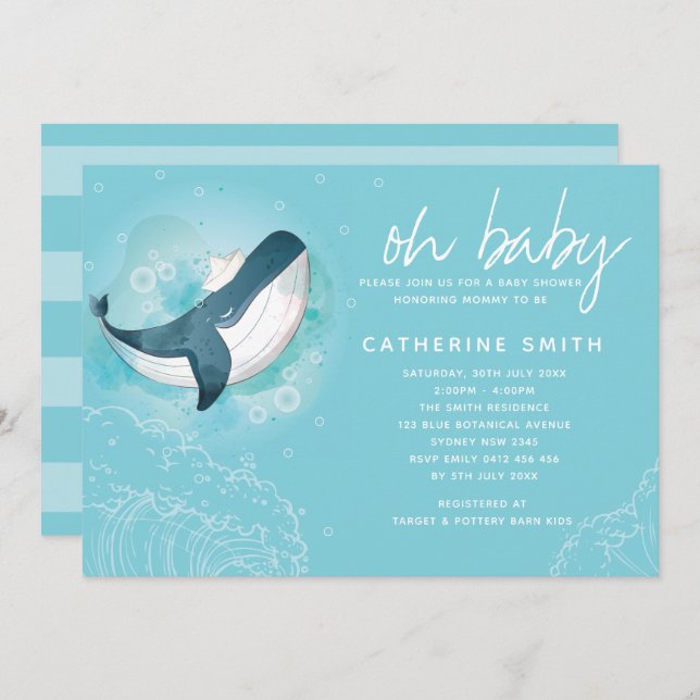 Whale Baby Boy Baby Shower Invitation (Front/Back)