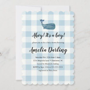 Whale Baby Boy Baby Shower Scallop Edge Invitation