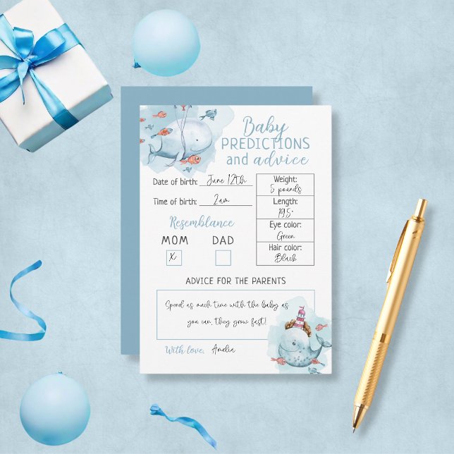 Whale Baby Shower Baby Predictions And Advice Card (Whale Baby Shower Baby Predictions And Advice Card
)