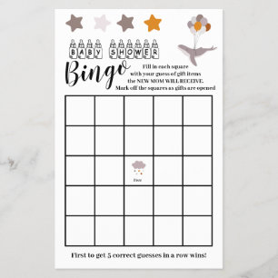 Whale Baby Shower Beautiful Dream Bingo Game Card