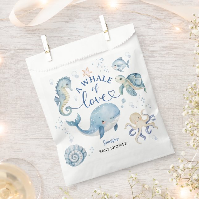 Whale Baby Shower Boy Blue Ocean Favour Bag (Clipped)