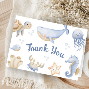 Whale Baby Shower Boy Folded Thank You Card