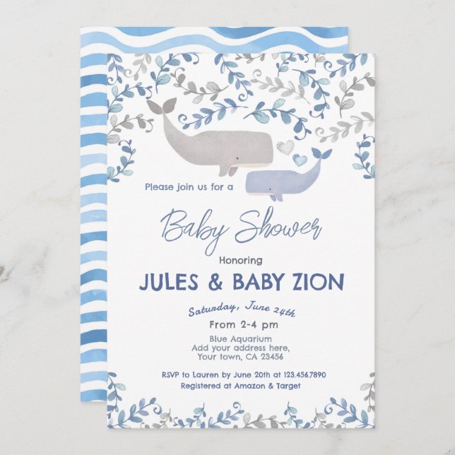 Whale Baby Shower Invitation (Front/Back)