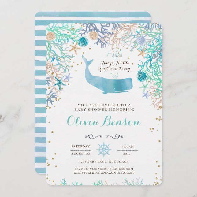 Whale Baby Shower Invitation (Front/Back)