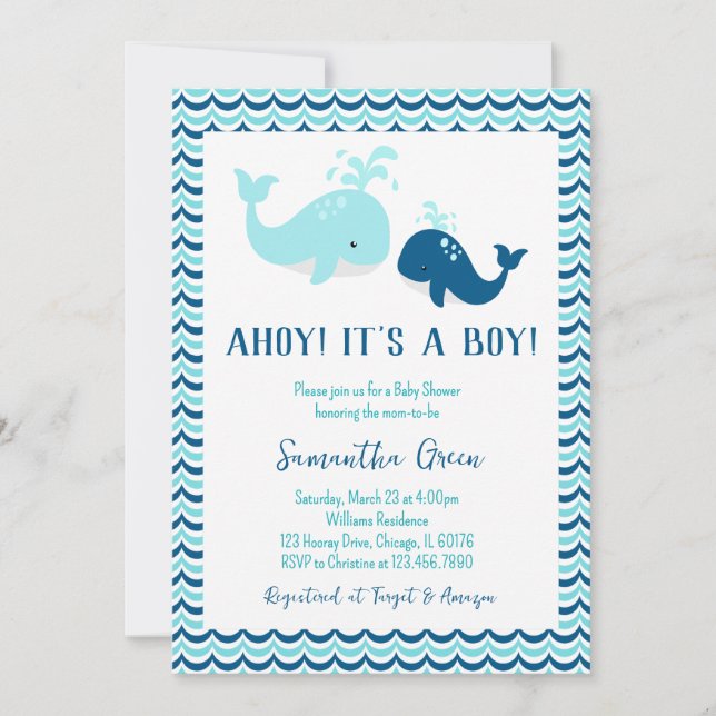 Whale Baby Shower Invitation (Front)