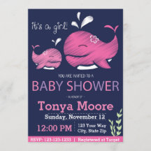 Whale Baby Shower Invitation (girl)