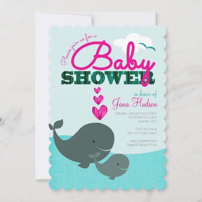 Whale Baby Shower Invitation - Girl (Front)