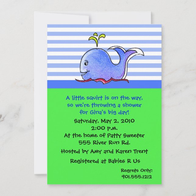 Whale Baby Shower Invitations (Front)