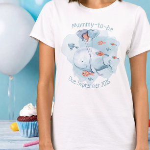 Whale Baby Shower Mummy To Be Custom Due Date T-Shirt