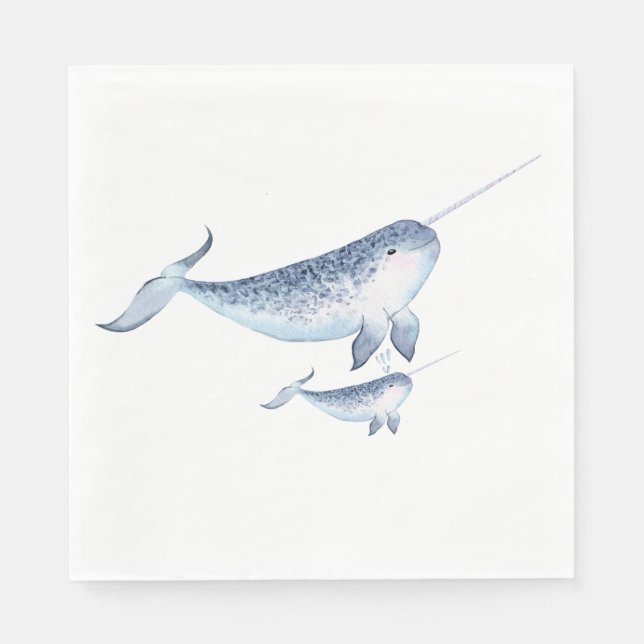 Whale Baby Shower Napkins - Elegant Nautical  (Front)