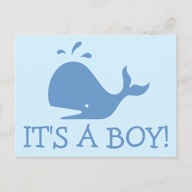 Whale baby shower postcards | It's a boy! (Front)