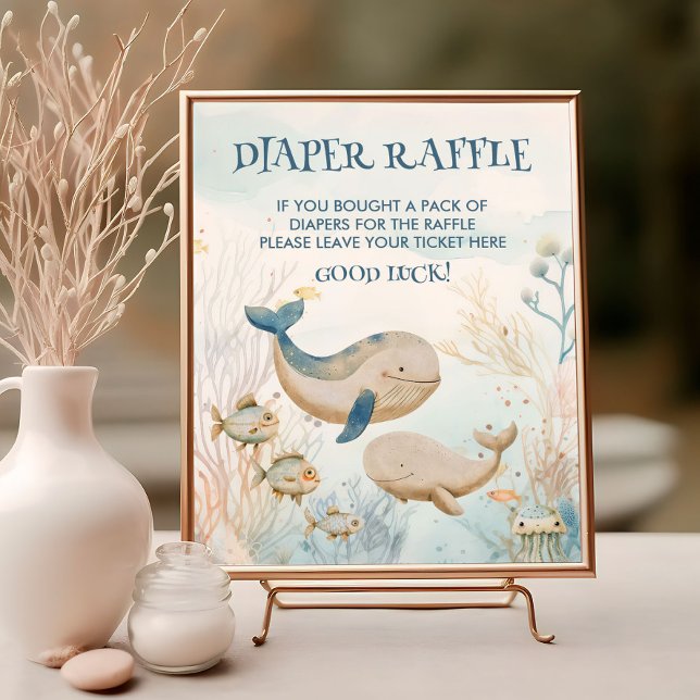 Whale Baby Shower Under the Sea Diaper Raffle Sign (Diaper Raffle sign from the Whale Baby Shower Collection by Darling & May)