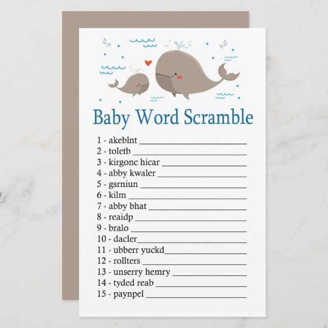 Whale Baby word scramble game (Front/Back)