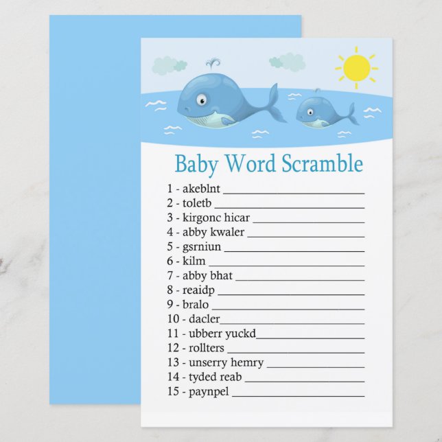 Whale Baby word scramble game (Front/Back)