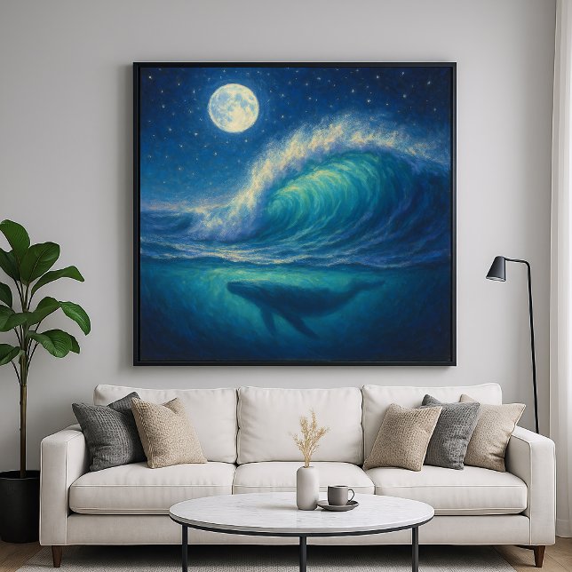 Whale Beneath Moonlit Wave - Pastel Painting Style Poster (Creator Uploaded)