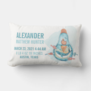 Whale Birth Announcement Nursery Decor Lumbar Cushion