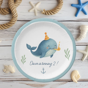 Whale Birthday    Ahoy    Nautical Kids Theme Paper Plate