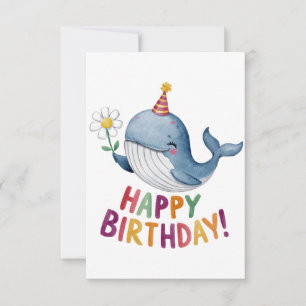 Whale Birthday Design with Party Hat Thank You Card