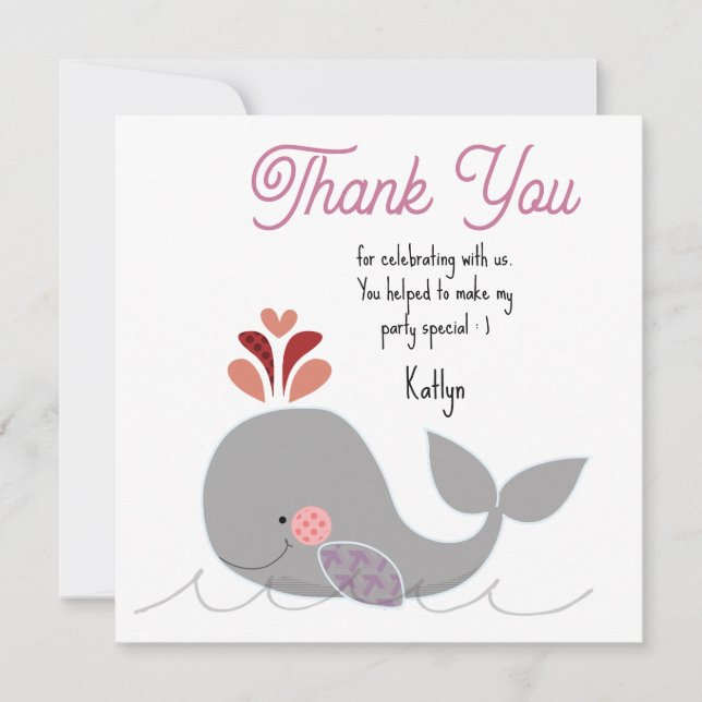 Whale Birthday Flat Thank You Card (Front)
