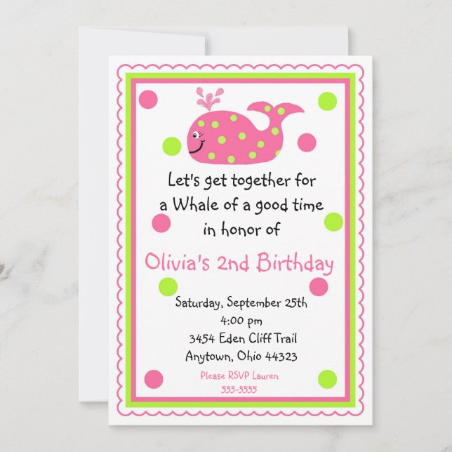 Whale Birthday Invitations (Front)