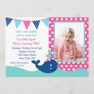 Whale Birthday Invitations for girl